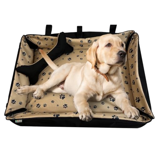 FORTISLINE Hundebett Oksana Gr XL -luxuriöses Hundebett mit abnehmbarem Bezug, zusammenrollbar, ideal für große Hunde -elegant und komfortabel (Pfoten Beige/Schwarz) von FORTISLINE