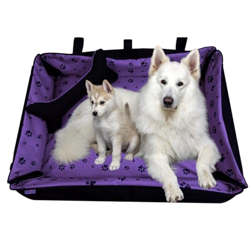 Hundebett Oksana Gr XL -luxuriöses Hundebett mit abnehmbarem Bezug, zusammenrollbar, ideal für große Hunde -elegant und komfortabel (Pfoten Lila/Schwarz) von FORTISLINE