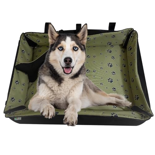 FORTISLINE Hundebett Oksana Gr XL -luxuriöses Hundebett mit abnehmbarem Bezug, zusammenrollbar, ideal für große Hunde -elegant und komfortabel (Pfoten Olivgrün/Schwarz) von FORTISLINE