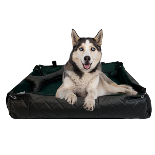 FORTISLINE Hundebett Oksana Gr. L - Elegantes & Komfortables Hundebett mit abnehmbarem Bezug, waschbar, ideal für große Hunde - stilvolles Design (Dunkelgrün/Schwarz gesteppt) von FORTISLINE