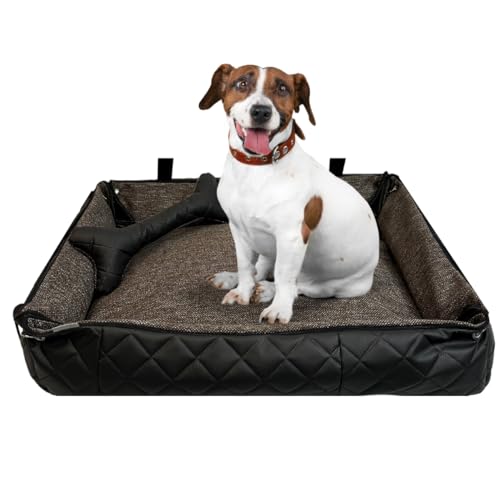 FORTISLINE Hundebett Oksana Gr. M - bequemes Hundebett mit abnehmbarem Bezug, waschbar, weich gepolstert, ideal für mittelgroße Hunde - trendiges Design (Braun/Schwarz gesteppt) von FORTISLINE