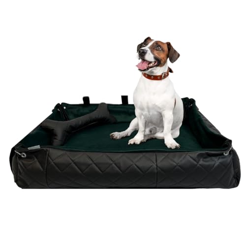 FORTISLINE Hundebett Oksana Gr. M - bequemes Hundebett mit abnehmbarem Bezug, waschbar, weich gepolstert, ideal für mittelgroße Hunde - trendiges Design (Dunkelgrün/Schwarz gesteppt) von FORTISLINE