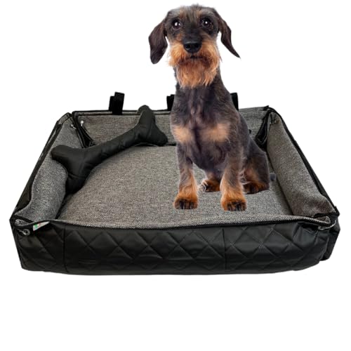 FORTISLINE Hundebett Oksana Gr. M - bequemes Hundebett mit abnehmbarem Bezug, waschbar, weich gepolstert, ideal für mittelgroße Hunde - trendiges Design (Grau/Schwarz gesteppt) von FORTISLINE