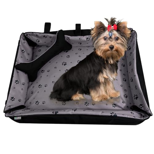 FORTISLINE Hundebett Oksana Gr. M - bequemes Hundebett mit abnehmbarem Bezug, waschbar, weich gepolstert, ideal für mittelgroße Hunde - trendiges Design (Pfoten Grau/Schwarz) von FORTISLINE