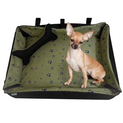 FORTISLINE Hundebett Oksana Gr. M - bequemes Hundebett mit abnehmbarem Bezug, waschbar, weich gepolstert, ideal für mittelgroße Hunde - trendiges Design (Pfoten Olivgrün/Schwarz) von FORTISLINE