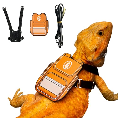 Bartdrachen-Geschirr, weiches Leder, mit Rucksack, Klettverschluss, verstellbarer Riemen, für Spaziergänge, Trainingsleine für Reptilien, Eidechsen, Amphibien, Orange von FORZENA