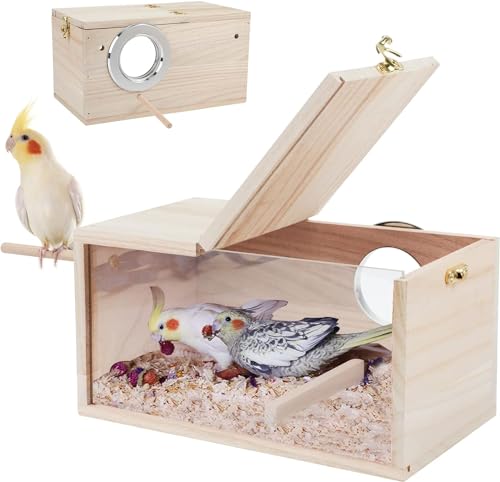 Nistkasten aus Naturholz für Sittiche, transparentes Design, Brutkasten mit Sitzstange, Holz, Vogelkäfighaus für Nymphensittiche, Lovebirds Wellensittiche, Finken, Papageien, Kanarienvögel, groß von FORZENA