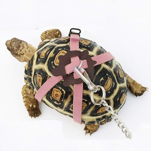 Verstellbares Schildkrötengeschirr-Leinen, weiches Leder, für Schildkröten, Haustiere, Spaziergänge, Führungsseil, Brustkragen, Leine für Schildkrötenbedarf (L, Rosa) von FORZENA