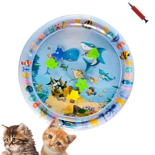 Pet Water Sensory Mat, Aufblasbare Sensorische Wasser-Spielmatte Für Katzen, Water Sensor Play Mat Cattragbare Katzenspielmatte – Haustier-Kühlmatte für den Sommer, (100 cm Hai-Stil + Aufblasgerät) von FOSUA