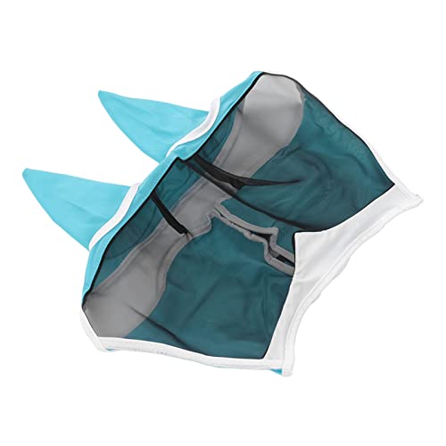 FOTABPYTI Fliegenmaske Pferd, Pferdefliegenmaske aus Gestricktem Stoff, Leicht zu Tragen, Weich, Elastisch für die Ohren (Klettverschluss, groß, blau) von FOTABPYTI
