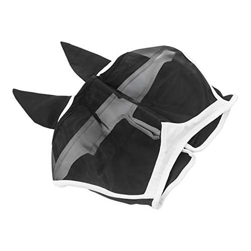 FOTABPYTI Fliegenmaske Pferd, Pferdefliegenmaske aus Gestricktem Stoff, Leicht zu Tragen, Weich, Elastisch für die Ohren (Klettverschluss, groß, schwarz) von FOTABPYTI