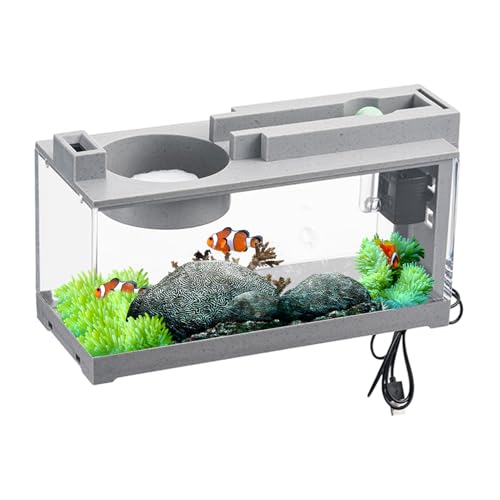 Mini Aquarium Fisch Aquarium Retro Deko Leise Schreibtisch Aquarium mit Wasserpumpe für Schildkröte Reptilien Garnelen Moos Krabben Betta (mit Licht) von FOTN