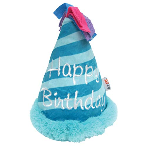 FouFou Dog 87315 Birthday Hat Crinkle Plush - Blue Hundespielzeug, 300 g von FOUFIT