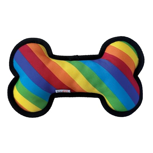 foufouBRAND Bone Rainbow One Love Tough Squeker Spielzeug, 18 cm Länge, Haustierzubehör von FOUFIT