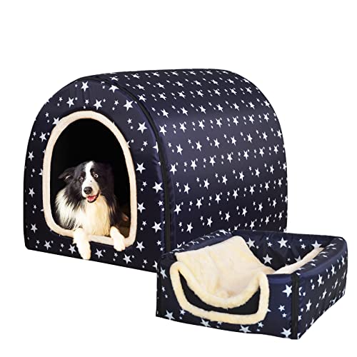 FOUIYIUTU Hundebett, 2 Verwendungsmöglichkeiten, Innen-Haustierhaus mit flauschiger Matte, spritzwassergeschütztes Haus und rutschfeste Unterseite, für extra große Hunde (3XL-Stern) von FOUIYIUTU