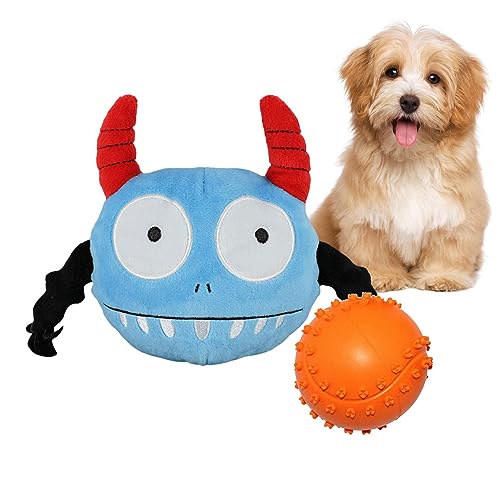 FOUNCY Interaktiver Hundeball, 2-in-1, Gummi, interaktives Kauspielzeug in Tierform, Sound-Hundeball für Welpen, kleine, mittelgroße Hunde, Plüsch-Hundespielzeug, Zahnspielzeug, bewegliches von FOUNCY