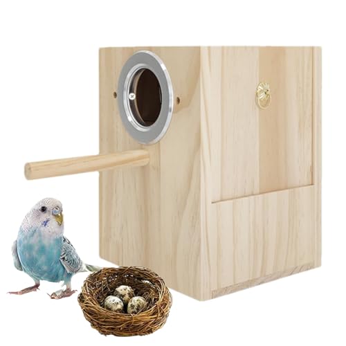 FOUNCY Vogel-Nistkasten, Vogelhaus aus Holz für Käfig mit Sitzstange, Vogelkäfigzubehör für Nymphensittiche, Turteltauben, Papageien und kleine bis mittelgroße Vögel, Vogelspielzeug von FOUNCY