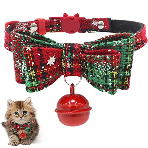 Haustier-Weihnachtshalsband – niedliches Weihnachtsschneeflocken-Hundehalsband, weiche Halsbänder mit klassischem rotem Karo, niedliche und verstellbare Fliege für kleine, mittelgroße und große Hunde von FOUNCY