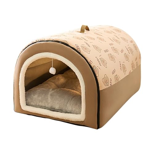 Hundehöhle – 2-in-1 abnehmbares Katzenbett und Haus mit Kugelanhänger – Katzenversteck Haus, warm, waschbar, gemütliches Hundebetten für große Hunde, bequemes Hundebett mit Abdeckhöhle für Haustiere, von FOUNCY