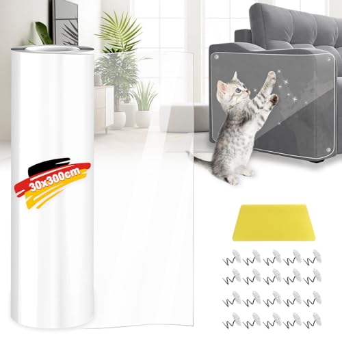 FOVHEE Kratzschutz Sofa Katze,30cm X 300cm Anti Kratz Folie Für Katzen,Transparentes Kratzschutz Wand Und Tür,Kratzschutz Katze mit 20 Schrauben,Katzen Kratzschutz Für Möbel Couch Tür Wand Kratzabwehr von FOVHEE