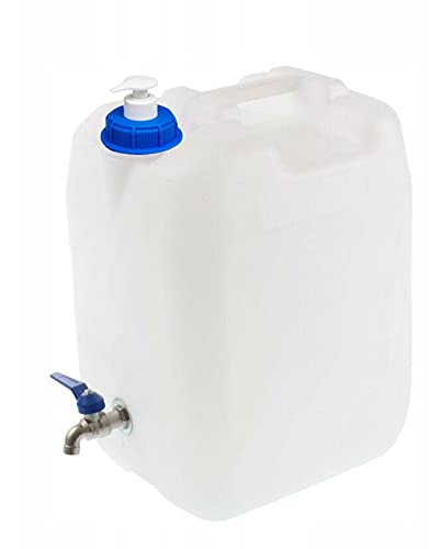 TRADIS Wasserbehälter 20 L + Seifenspender 150 ml verzinkt-Hahn Trinkwasserkanister BPA-frei Kanister Wasserkanister Tank Camping LKW usw. von FOXCUP