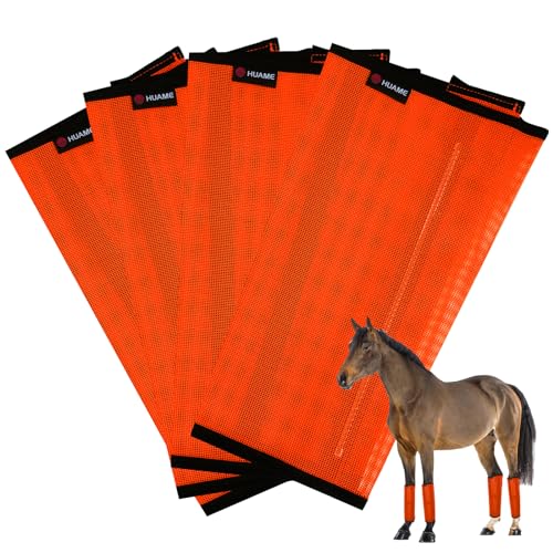 FOXLVDA Fliegengamaschen für Pferde, reduzieren Hufschäden und Ermüdung der Beine, atmungsaktives Kunststoffnetz-Design, Orange, 4 Stück von FOXLVDA