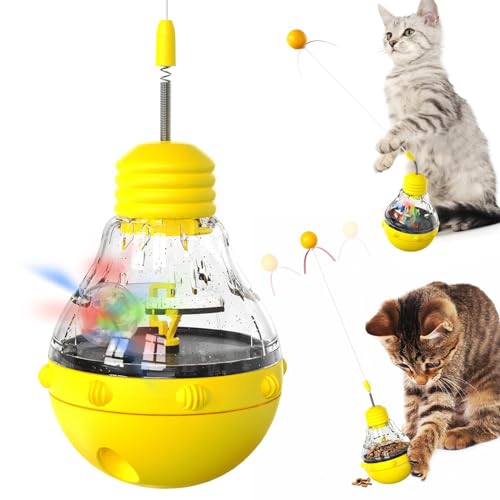 FOXLVDA Interaktives Katzenspielzeug für Indoor-Katzen, Katzen-Leckerli-Puzzle-Futterspender, ansprechendes Tumbler-Design mit Teaser-Zauberstab, langlebig, ungiftig und sicher, Katzenspielzeug für von FOXLVDA