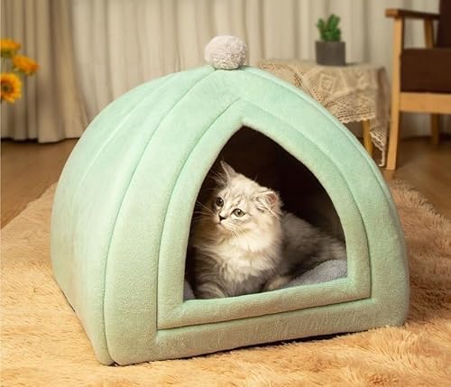 FQDZ Bequemes Höhlen-Haustierbett, waschbar, warmes Haus für Katzen und Hunde, Indoor-Zelt-Design (Grün, XL) von FQDZ