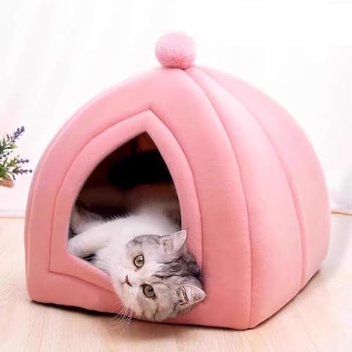 FQDZ Bequemes Höhlen-Haustierbett, waschbar, warmes Haus für Katzen und Hunde, Indoor-Zelt-Design (Rosa, XL) von FQDZ