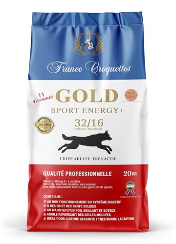 Gold Sport Energy+ Trockenfutter 32/16 Low Grain für ausgewachsene Hunde, sehr aktiv oder massiv, 20 kg France Croquettes von FRANCE CROQUETTES