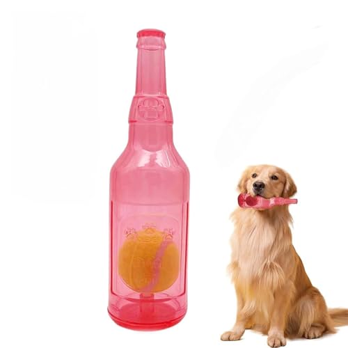 FRANCISUN Flaschenkauspielzeug für Hunde, interaktive Kunststoffflasche mit Ball, Spielzeug für Hunde, Kunststoffflasche, Spielzeug für Hunde (groß, rosa) von FRANCISUN