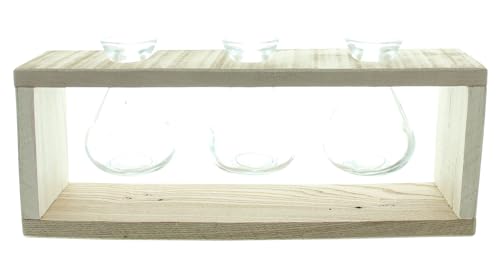 Vasenhalter Wood, Holz, recycelt Maße: 34 x 8 x 14 cm, 3 Glasväschen Ø 7 x 10 cm von FRANK FLECHTWAREN