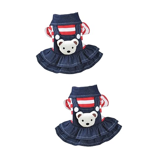 FRCOLOR Kleider 2st Hundebekleidung Blusenträger Hawaiianisches Kostüm Hunde-Denim Mittleres Hundekleid ung Hawaiianisches Kleid Gestreifter Hundemädchenrock Jeanskleid Die Katze Shirt von FRCOLOR