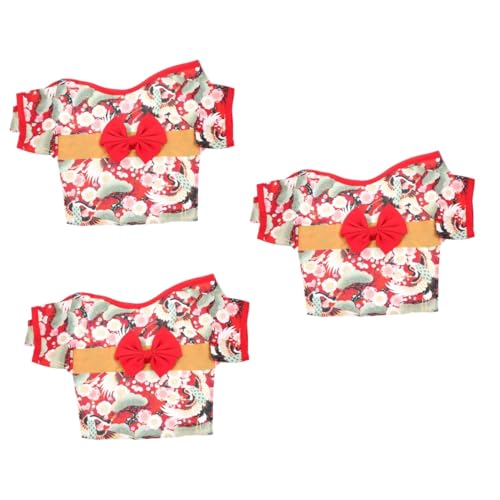 FRCOLOR Mädchenkleid 3 STK Kleidung für Haustiere rote Kleider Bowknot-Haustierkostüm japanische Kleidung Hund lustige Kleidung Haustierkleidung die Katze Kimono Hundekleidung Stoff Welpe von FRCOLOR