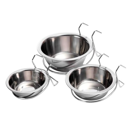 FRCOLOR 3-teiliges Set Aus Hängenden Hundenäpfen Aus Edelstahl Futter- und Wassernapf für Hunde Katzen Kaninchen Vogelstall Futternapf Spülmaschinenfest von FRCOLOR