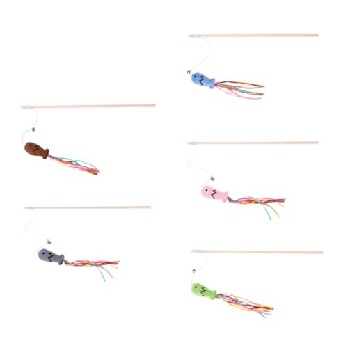 FRCOLOR 5st Ribbon Fish Cat Teaser-Stick Kätzchen-trainingsstab Katzenfänger Spielzeug Interaktiver Katzenfänger-Teaser Catnip Katzen-Teaser-Spielzeug Blase Spielzeug Kauen Haustier Plüsch von FRCOLOR