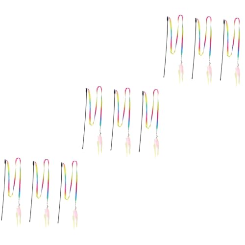 FRCOLOR 9 STK Kauspielzeug Interaktives Katzenspielzeug Spielzeuge Schleife Katzenzauberstäbe mit Banddesign Katze neckende Stöcke Langen Griff Katzen-Teaser Spielzeugball Zauberstab Feder von FRCOLOR