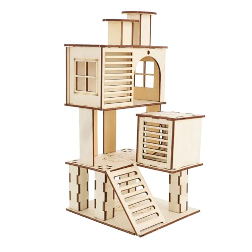 FRCOLOR Hamstervilla Hamster Röhre Hamsterhaus Aus Holz Hamsterheime Große Hamsterkäfige Eichhörnchen Käfig Zubehör Hamsterspielplatz Chinchilla Barsch Leiter Fitness Kleine Tiere Hölzern von FRCOLOR