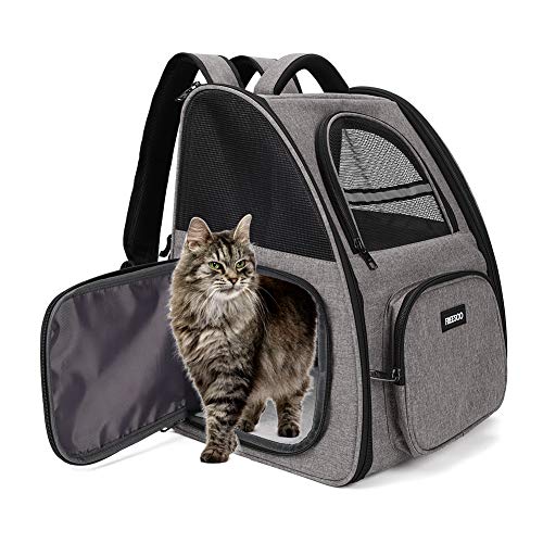 FREESOO Hunderucksack Katzenrucksack Rucksäcke für Kleine Hunde und Katzen, Haustiere Tragetasche Transportbox Katze Faltbare Transporttasche Hundehütte Atmungsaktive Reisetasche (Max. 6KG) Hellgrau von FREESOO