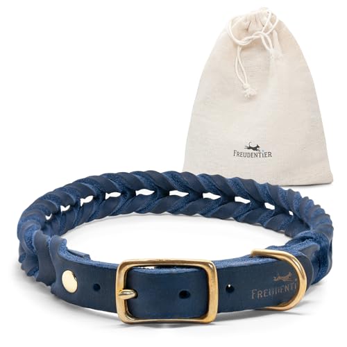 FREUDENTIER Hundehalsband geflochten aus Leder - Handmade in Holland - AlsterTwist Kollektion aus 100% Fettleder (27cm – 33cm Halsumfang, Royal Blue) von FREUDENTIER