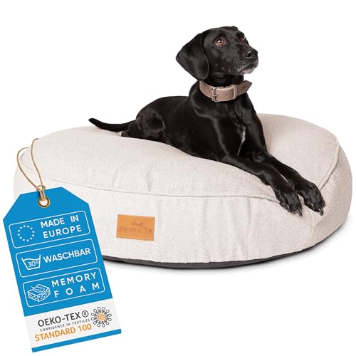 FREUDENTIER Hundebett XL 100cm rund - Memory Foam - flauschig & waschbar - Made in EU - Hundekissen für mittelgroße & Grosse Hunde - Hundematratze in grau von FREUDENTIER