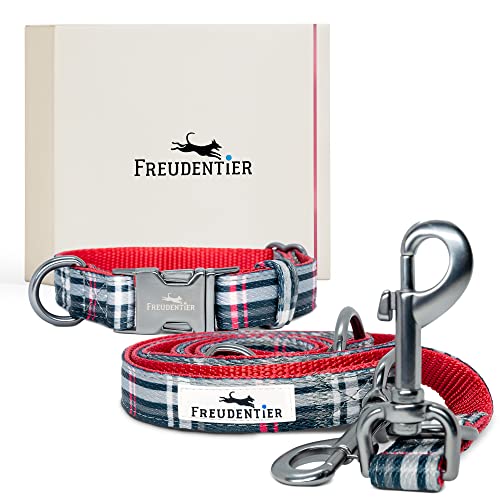 FREUDENTIER Hundehalsband + Hundeleine im Set - Inkl. Geschenkbox - 3-Fach verstellbare Leine 2m - Edinburgh Kollektion für kleine, mittelgroße & große Hunde von FREUDENTIER