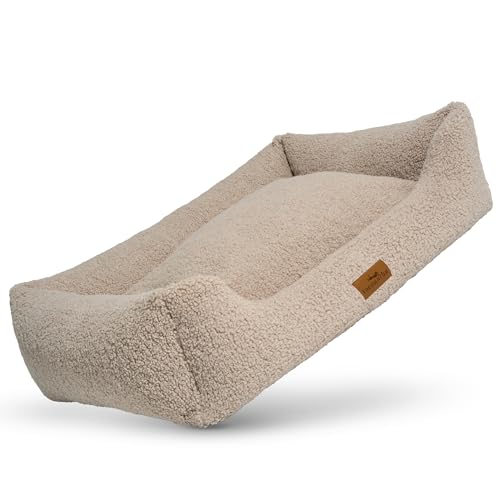 FREUDENTIER Orthopädisches Hundebett aus Teddy - Waschbar - Herausnehmbares Liegekissen - Oeko® TEX Zertifiziert & Handmade in Europe - Für kleine, mittelgroße & große Hunde (Greige, L) von FREUDENTIER