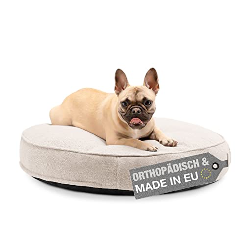 FREUDENTIER® orthopädisches Hundebett rund, flauschig & waschbar, Memory Foam, Made in EU, Hundesofa Ø 70 cm für kleine Hunde in grau von FREUDENTIER