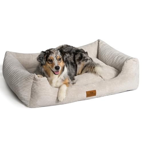 Orthopädisches Hundebett aus Cord, Waschbar, Ergonomisches Hundesofa mit herausnehmbarem Liegekissen, Hundekorb OEKO® TEX zertifiziert & Made in EU, Für kleine, mittelgroße & große Hunde (Beige, L) von FREUDENTIER