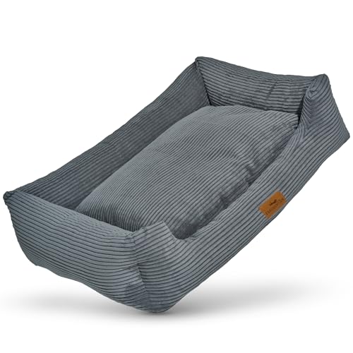 FREUDENTIER Orthopädisches Hundebett aus Cord - Waschbar - Herausnehmbares Liegekissen - Oeko® TEX Zertifiziert & Handmade in Europe - Für kleine, mittelgroße & große Hunde (Dunkelgrau, L) von FREUDENTIER