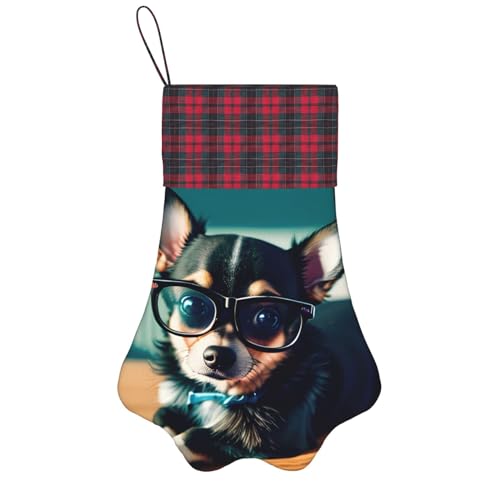 Personalisierter Hund Weihnachtsstrumpf mit hängenden Riemen - Vintage und warme Urlaub Dekoration Chihuahua Hund Brille von FRGMNT