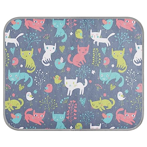 FRODOTGV Cartoon Kätzchen und Vögel im Frühling Blumen Kühlende Isomatte für Tiere, Zwinger, Haustiere, Sommer Cool Bed Mats Wiederverwendbare Pet Cool Blanket Small von FRODOTGV