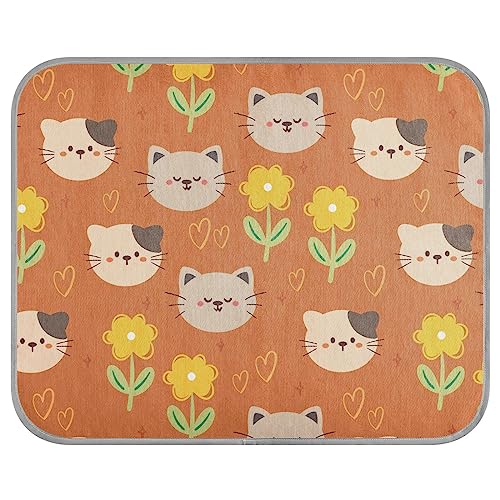 FRODOTGV Cartoon Katze und Blume Kühlmatte Waschbar Haustier Cool Decke Sommer Cool Bett Matten für Hunde Tiere Katzen Zwinger Klein von FRODOTGV