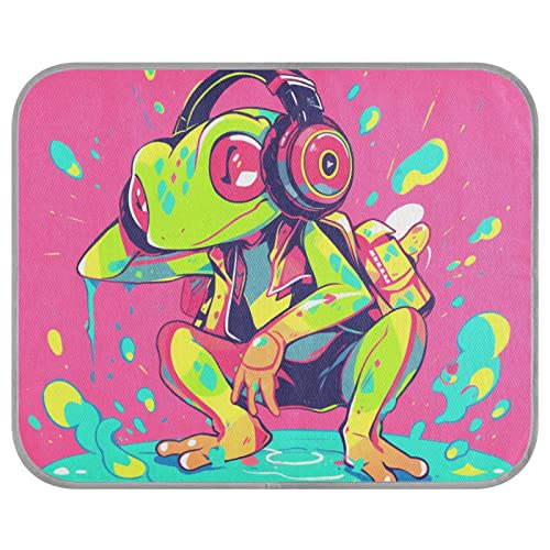 FRODOTGV Cool Dancing Grüner Frosch auf rosa Hintergrund, Hundekäfig-Pad, Sommer, wiederverwendbar, Kühlmatte, Katzenhütten, kühlende Isomatte, kühlende Bettmatten, klein von FRODOTGV